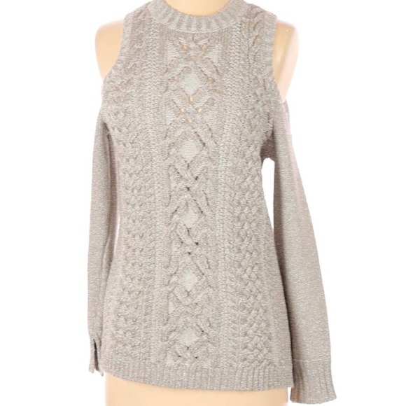 BCBG MaxAzria Metallic Gold Cold Shoulder Sweater - Picture 3 of 7